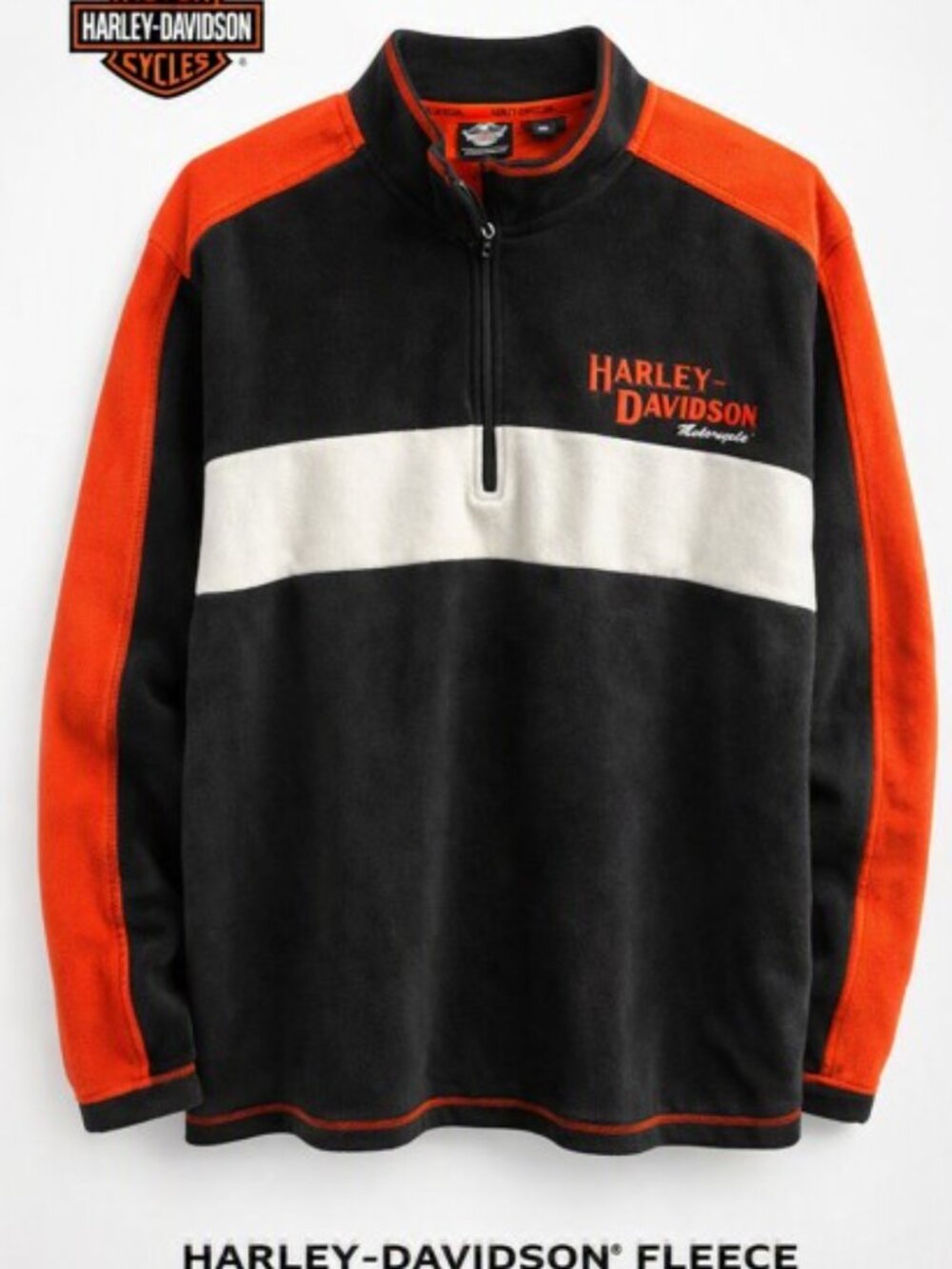 Harley-Davidson Black, White & Orange Zip-Up Sweater